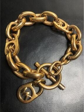 B0744 Michael Kors Rose Gold Tone Chunky Link Toggle Bracelet MK Logo Charm 8"
